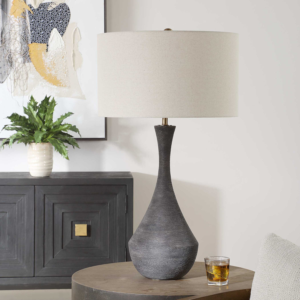 Helston Table Lamp Dark Charcoal - Black by Uttermost - View 3