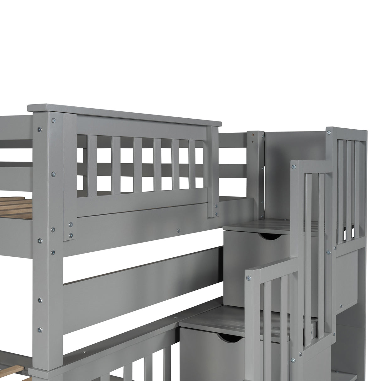 Full Over Full Bunk Bed with Shelves and 6 Storage Drawers, Gray(Old SKU:LT000046AAE) - sold by Home Elegance USA