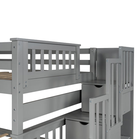Full Over Full Bunk Bed with Shelves and 6 Storage Drawers, Gray(Old SKU:LT000046AAE) - sold by Home Elegance USA