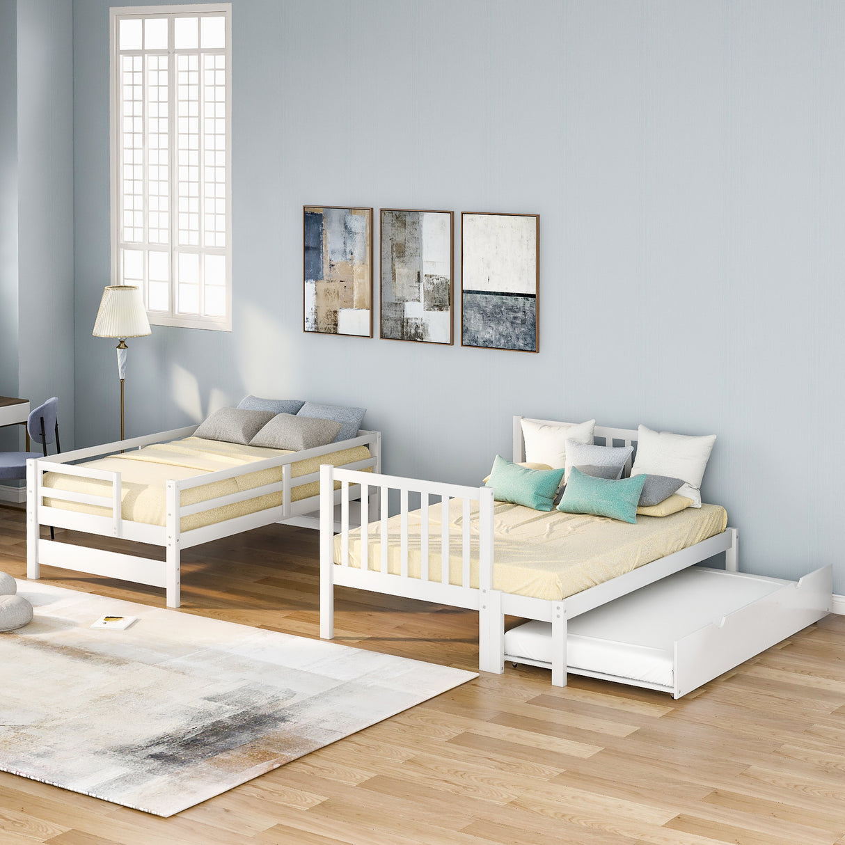 Twin over Full Bunk Bed with Twin Size Trundle (White)(OLD SKU :LT000025AAK) - sold by Home Elegance USA