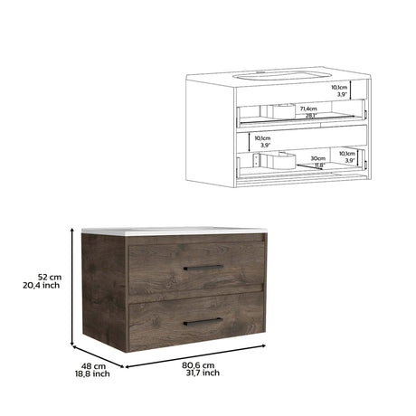 DEPOT E - SHOP Cardova Floating Vanity Bathroom with 2 - Drawers, Dark Brown / White - B097S00008 - Home Elegance USA - 4