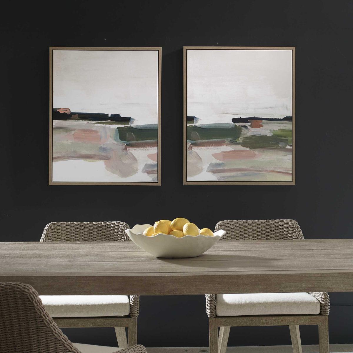 Just Peaking Framed Abstract Prints (Set of 2) Black / Gray / Green / Pink / Purple / White - Gray / Pink by Uttermost - View 2