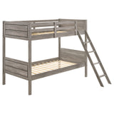 Brenton Weathered Taupe Bunk Bed with Ladder: Twin over Twin, Rustic Farmhouse Design, Solid Rubberwood and Engineered Wood Construction