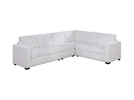 Elegant 4-Pc Sectional Set Milk One Arm Loveseat Corner Wedge Armless Chair Corduroy Upholstered L-Shaped Plush Couch - sold by Home Elegance USA
