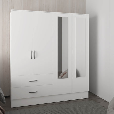Bolton 160 Armoire, Six Shelves, Two Double Door Cabinets, Two Mirrors, Two Drawers,  White - Home Elegance USA