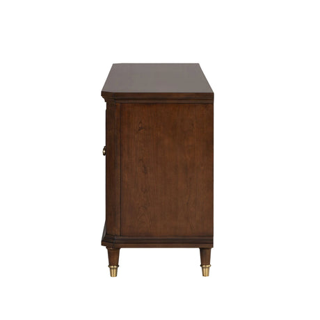 Modern Style TV Stand 3 Drawers Gold Round Knobs And Legs Felt Line Drawers Dark Cherry Finish - sold by Home Elegance USA