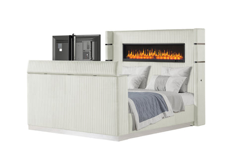 Lavish Modern Style 4 Pc Queen Bedroom Set Made with Fireplace in Headboard & TV stand in Footboard with Wood in Beige(CA INVENTORY) - sold by Home Elegance USA
