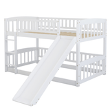 Bunk Bed with Slide,Twin Over Twin Low Bunk Bed with Fence and Ladder for Toddler Kids Teens White - LT000082AAK - Home Elegance USA - 9