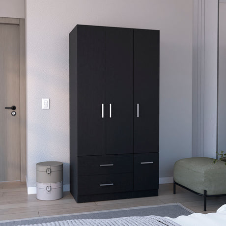 Armoire Wardrove 71', 4 Doors, Hanging Rod, 3 Cabinets, 6 Shelves, Black - sold by Home Elegance USA