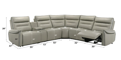 Jayke Top Grain Leather Match Power Motion Sectional Sofa, with Reading Lamp, Cupholder with Lights, Heat& Cooling Function, Wireless Charger with Type A&C Charging Port, Power Switch with USB Port - sold by Home Elegance USA