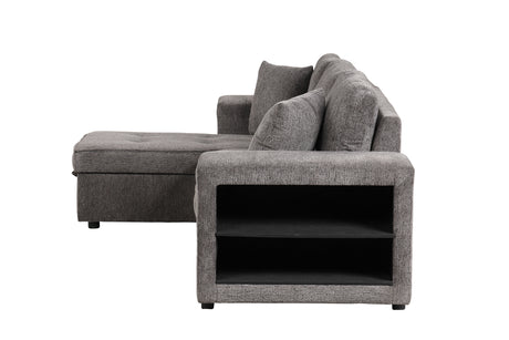 104.5' Modern L-Shape 3 Seat Reversible Sectional Couch, Pull Out Sleeper Sofa with Storage Chaise and 2 Stools for Living Room Furniture Set,Knox Charcoal (old sku:SG000431AAA) - sold by Home Elegance USA