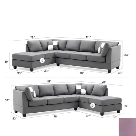 Malone G633B-SC Gray Microfiber Sectional Sofa with Flexible Setup and Comfortable Seating - sold by Home Elegance USA
