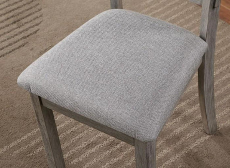 Dining Table 6x Side Chairs 7pcs Dining Set Grey Finish Dining Room Furniture Fabric Seat Rustic Style - sold by Home Elegance USA