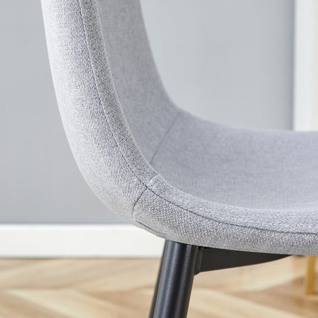 Table and chair set.71*35.4 inch White Grain Spliced Dining Table With Storage Function In The Middle Of The Table Legs.Paired with 8 Light Gray Linen-Cotton Material High Resilience Dining Chairs. - sold by Home Elegance USA