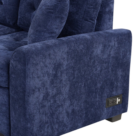 Navy Blue L-shape Sofa Bed with Pull-out Sleeper, USB Ports, Power Sockets, Corded Velveteen, 82.6' - sold by Home Elegance USA