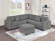 Living Room Corduroy Upholstered Smoke 4pc Sectional Set RAF/LAF One-Arm Loveseat W/USB, Corner Wedge, Cocktail Ottoman Cushion Couch - sold by Home Elegance USA