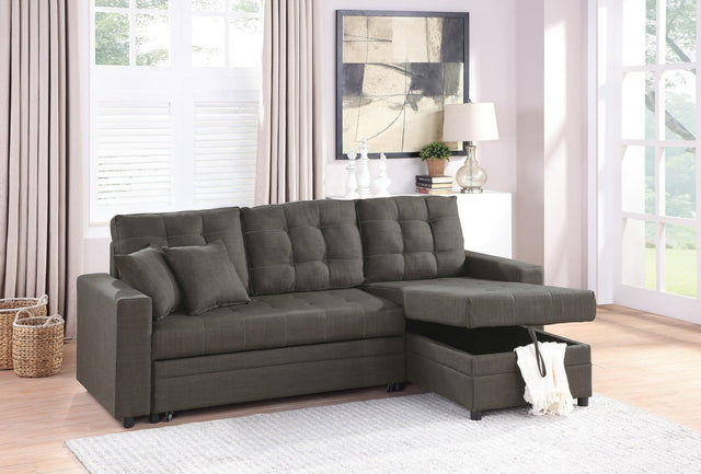 Ash Black Convertible Sectional Pull Out Bed Sofa Chaise Reversible Storage Chaise Polyfiber Tufted Couch Lounge | Home Elegance USA