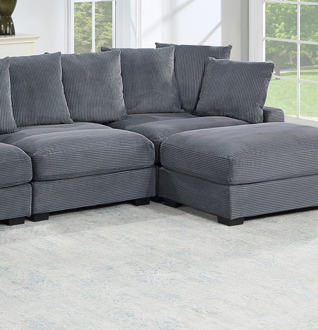 Contemporary Dark Gray 6pc Modular Sectional Set Corduroy Couch LAF & RAF Chairs 2x Armless Chairs 2x Ottomans Living Room Furniture - sold by Home Elegance USA