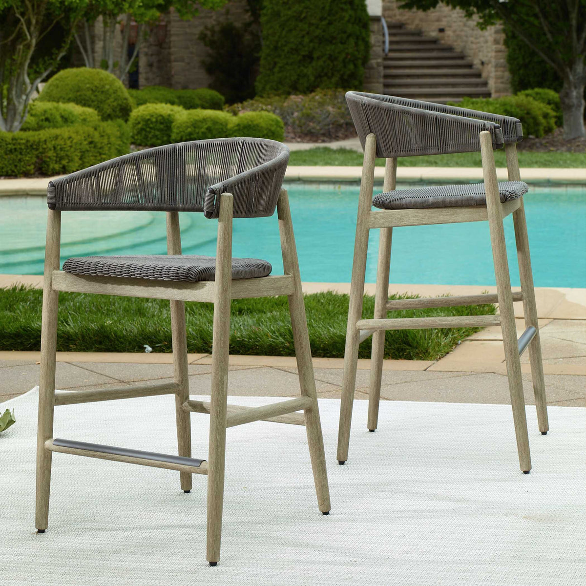 Dermott Outdoor Bar Stool - Light Brown / Dark Gray by Uttermost - View 3