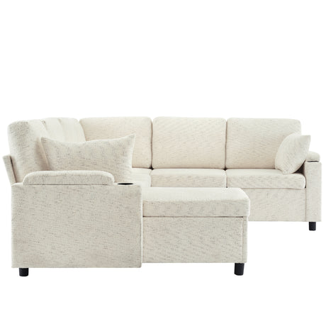 Convertible U-Shaped Sofa Bed with Storage, Cup Holders and Charging Ports, Beige Chenille, 109.9' - sold by Home Elegance USA