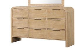 Contemporary Style Natural Finish 1pc Dresser Only Solid Rubber wood Bedroom Furniture 9-Drawers Metal Finger Pulls
