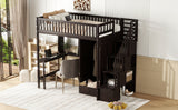 Twin size Loft Bed with Bookshelf,Drawers,Desk,and Wardrobe-Espresso - Home Elegance USA