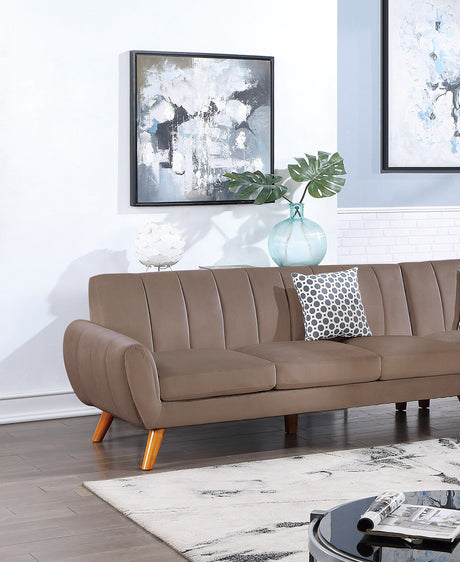 Contemporary 2-Pcs Sectional Set Living Room Furniture Light Brown Velvet Couch Left Facing Sofa, Right Facing Chaise Plush Cushion - sold by Home Elegance USA