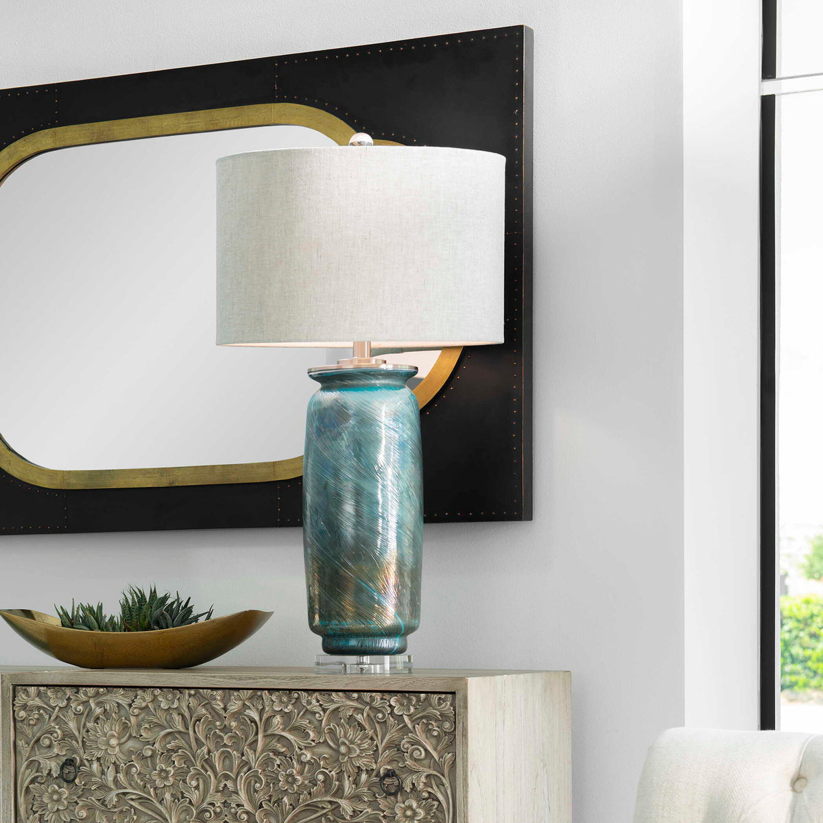 Olesya Swirl Glass Table Lamp - Blue / White by Uttermost - View 2