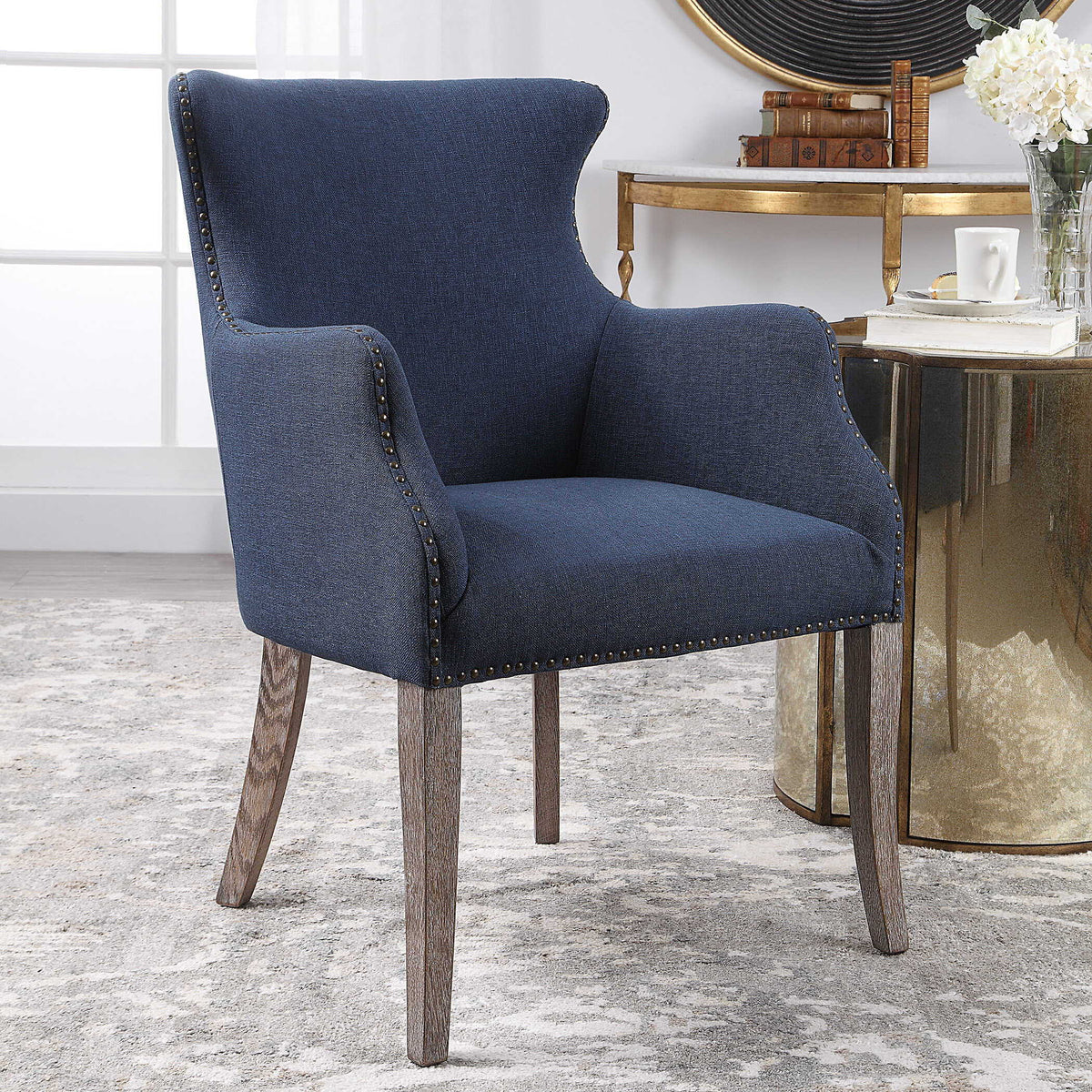 Yareena Wing Chair - Blue by Uttermost - View 6