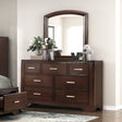 Modern Cherry Finish Dresser Mirror Set Curve Design with 7x Drawers Smooth Glides Transitional Bedroom Furniture 1pc