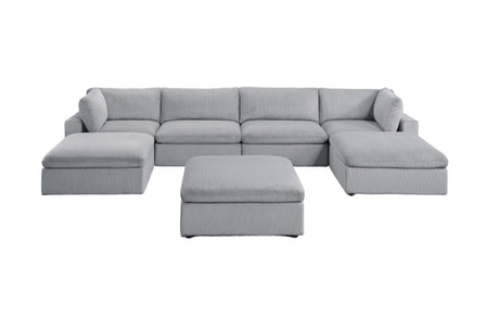 Dark Gray Color 7pc Modular Sectional Set Corduroy Upholstery Couch 2x Corner wedge 2x Armless Chairs 3x Ottomans Living Room Furniture - sold by Home Elegance USA