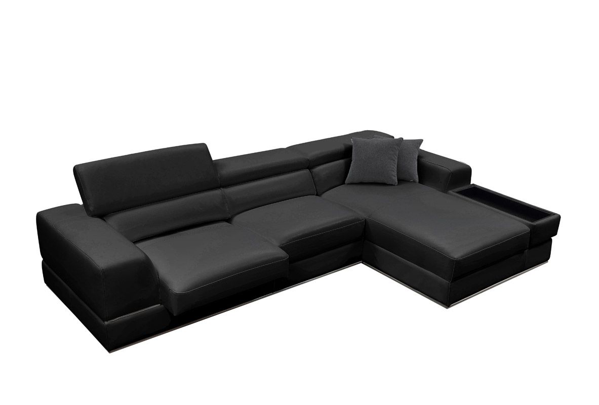 Divani Casa Pella Mini - Modern Black Leather Right Facing Sectional Sofa - Home Elegance USA