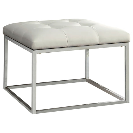 Ottoman - Swanson Upholstered Tufted Ottoman White and Chrome
