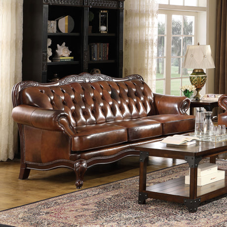 Sofa - Victoria Rolled Arm Sofa Tri-tone and Brown