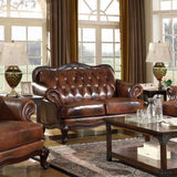 Loveseat - Victoria Tufted Back Loveseat Tri-tone and Brown