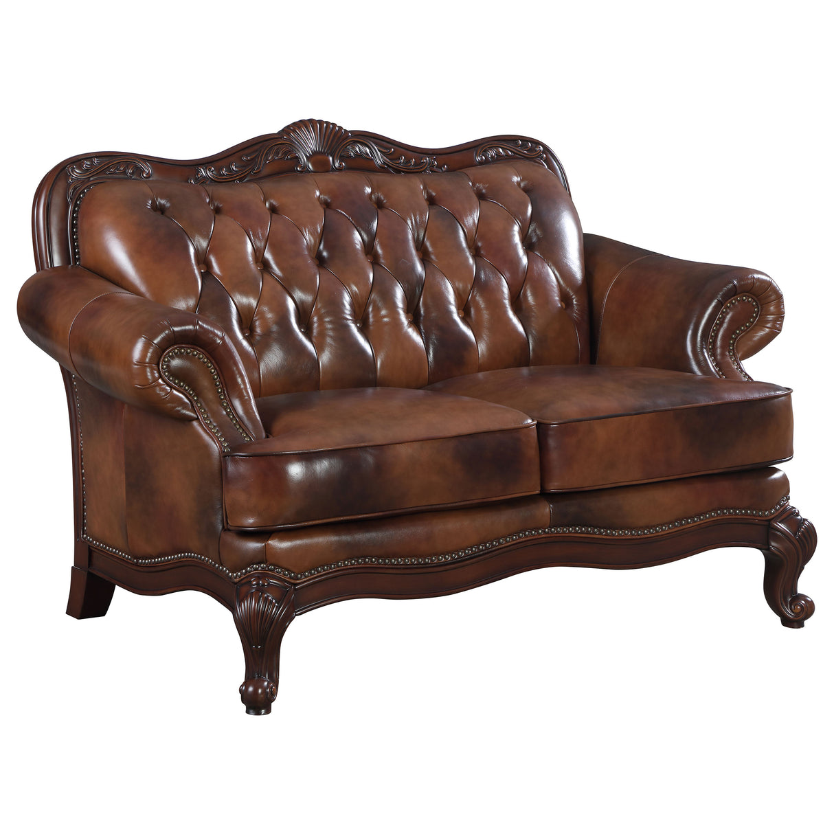 Loveseat - Victoria Tufted Back Loveseat Tri-tone and Brown