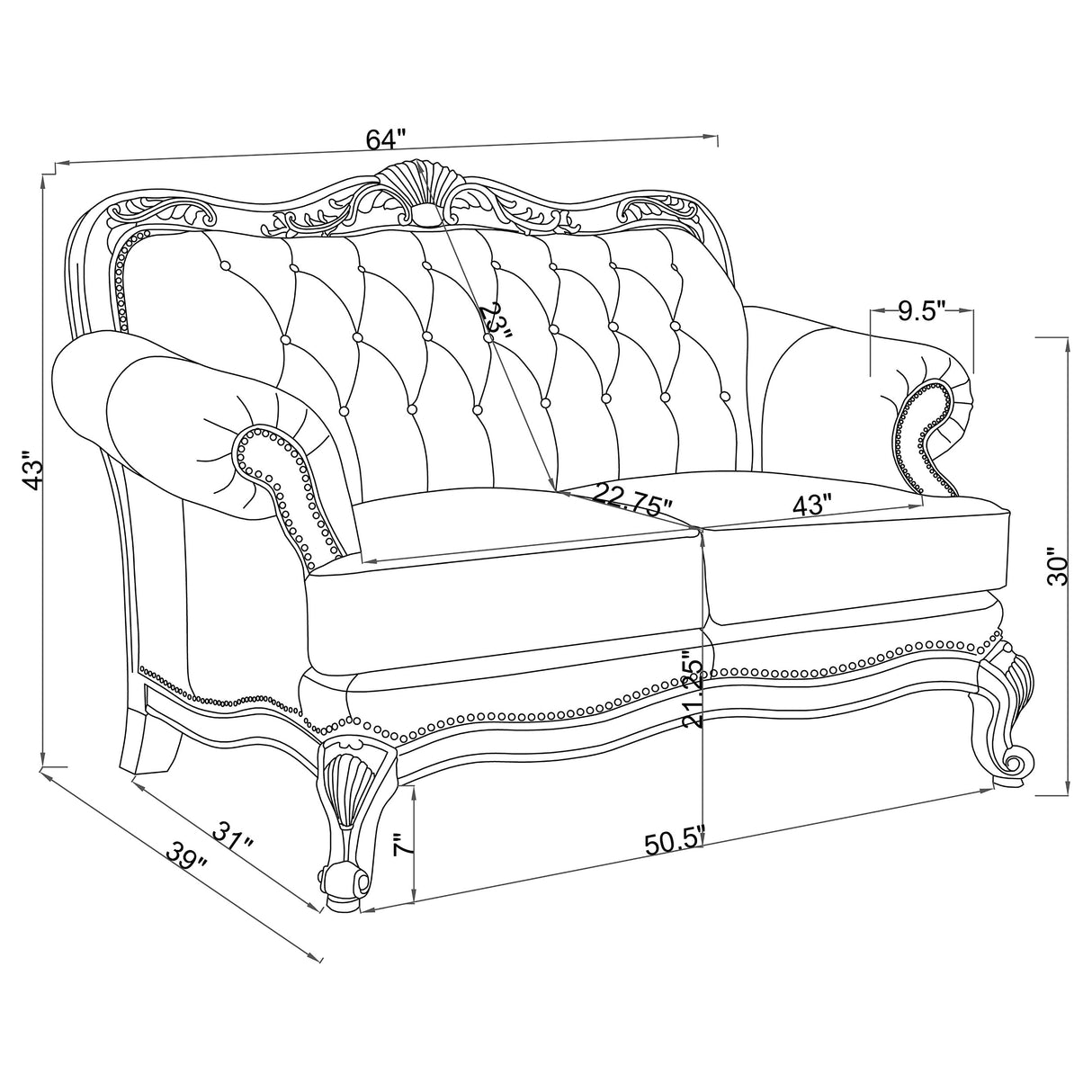 Loveseat - Victoria Tufted Back Loveseat Tri-tone and Brown