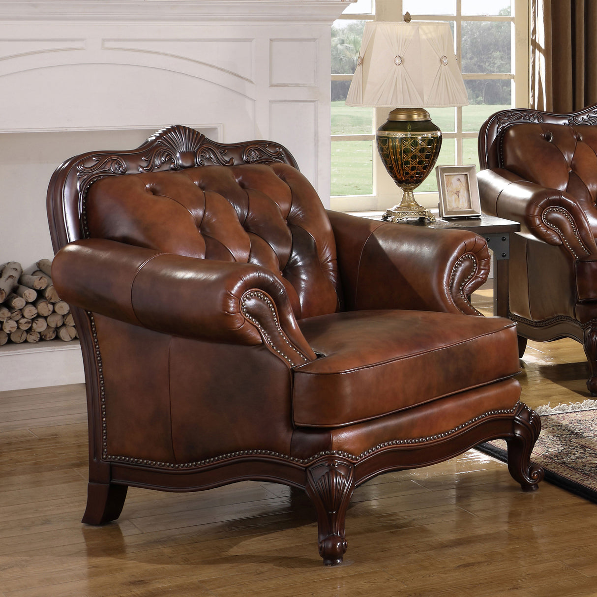 Chair - Victoria Rolled Arm Chair Tri-tone and Brown