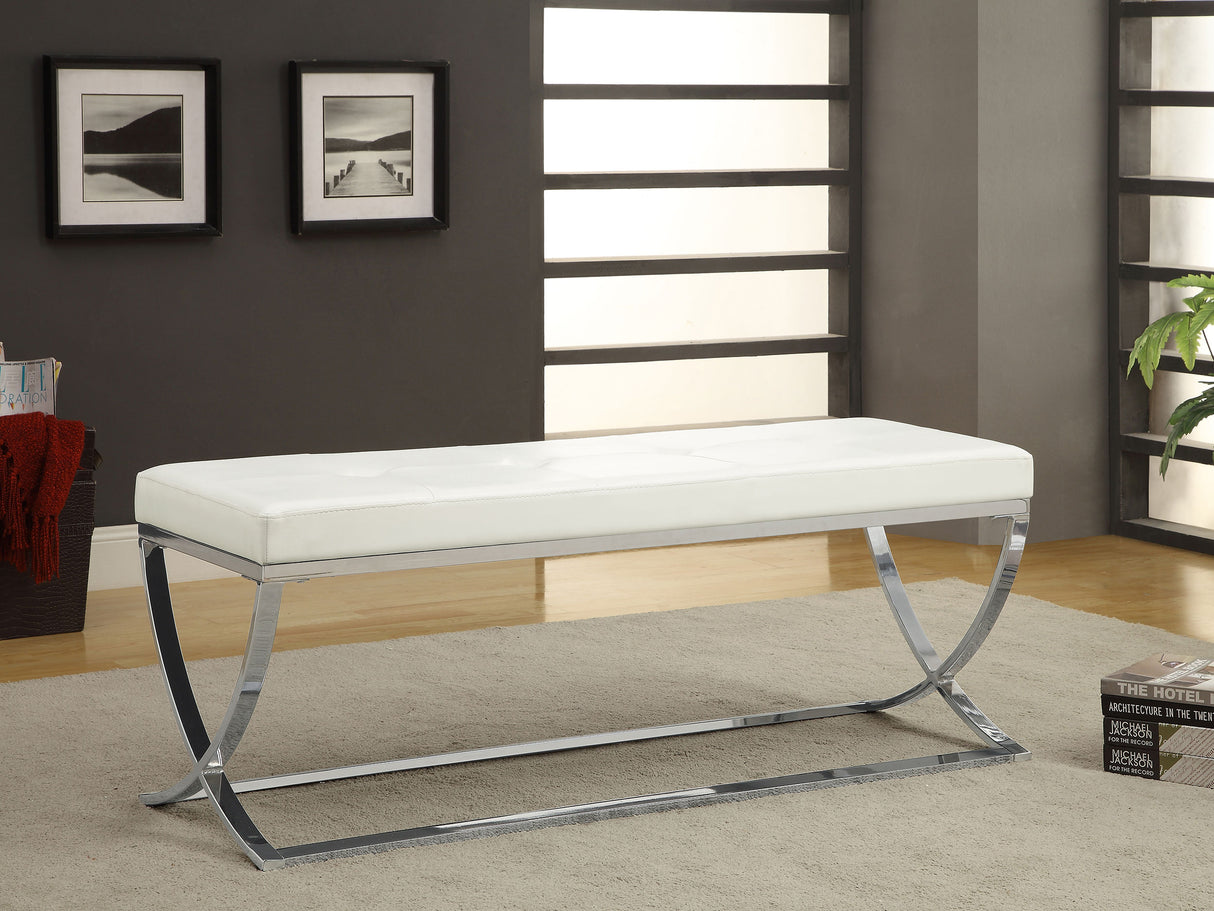 Bench - Walton Bench with Metal Base White and Chrome