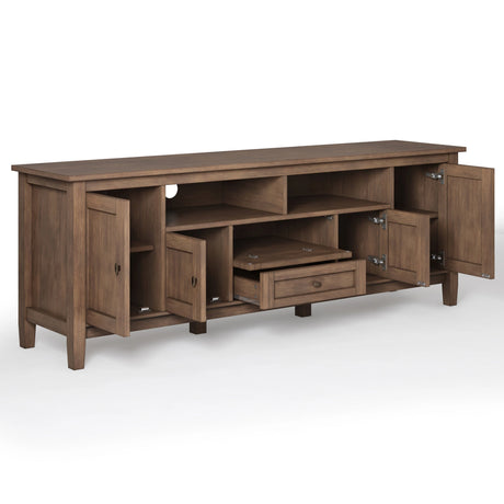 Warm Shaker 72 inch Wide Solid Wood TV Stand in Rustic Natural Aged Brown For TVs up to 80 inches - sold by Home Elegance USA