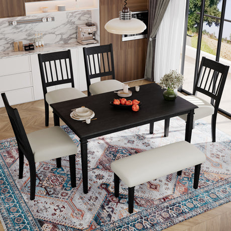 6-Piece Retro Dining Room Set, Classic Kitchen Furniture Set, Wooden Rectangular Table and 4 Chairs with Bench for kitchen & Dining Room, Easy Assembly, Space Saving, DOVETAIL GREY - sold by Home Elegance USA