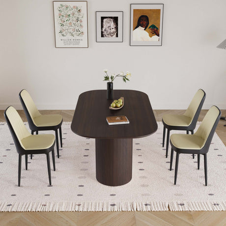 63 'medieval modern brown style MDF dining table and PU dining chair set 4. Assemble Desktop and black metal leg dining chair set, suitable for home&kitchen - sold by Home Elegance USA