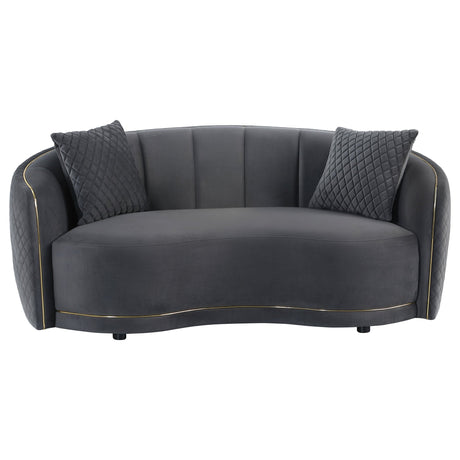 Brookside Velvet Upholstered Curved Loveseat Dark Grey | Coaster | Home Elegance USA