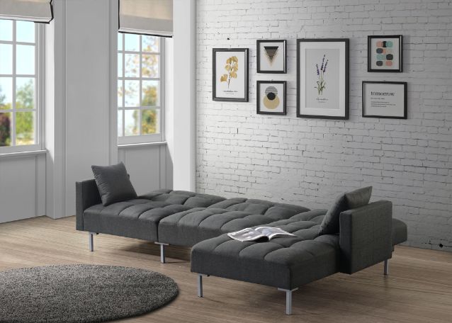 Acme - Duzzy Sectional Sofa 50485 Dark Gray Fabric