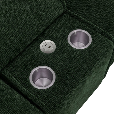 Chenille Upholstered 111' Sectional Sofa with Two Removable Ottomans, USB Ports, Cup Holders, and Storage, Green - sold by Home Elegance USA