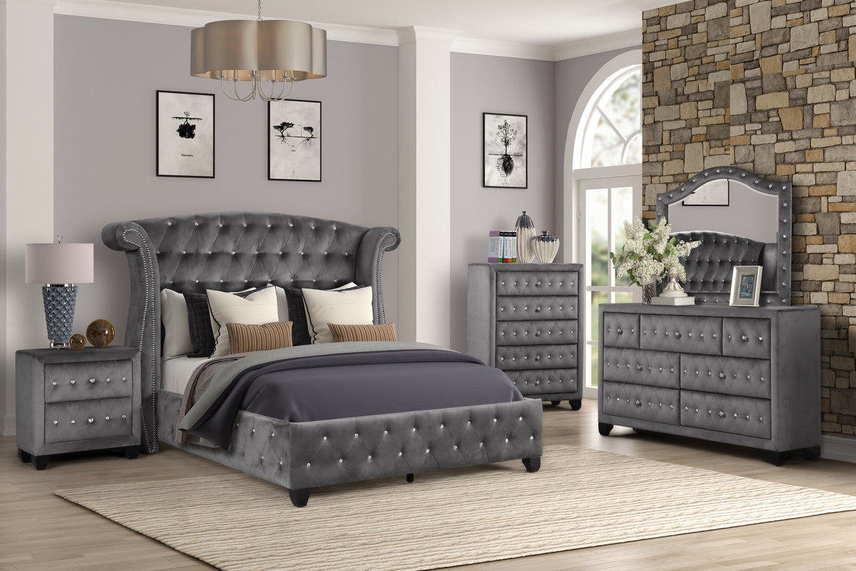 SOPHIA Full 5 Pc Upholstery Bedroom Set Made With Wood in Gray (CA INVENTORY0