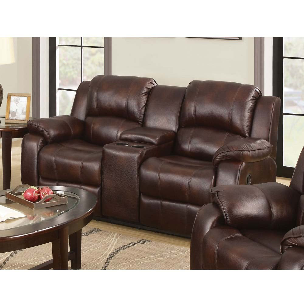 Acme - Zanthe Motion Loveseat W/Console 50513 Brown Polished Microfiber