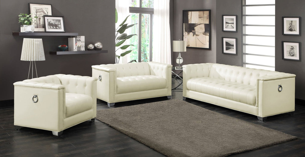 Chaviano 3 - piece Upholstered Tufted Sofa Set Pearl White | Coaster | Home Elegance USA