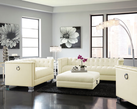 Sofa - Chaviano Tufted Upholstered Sofa Pearl White