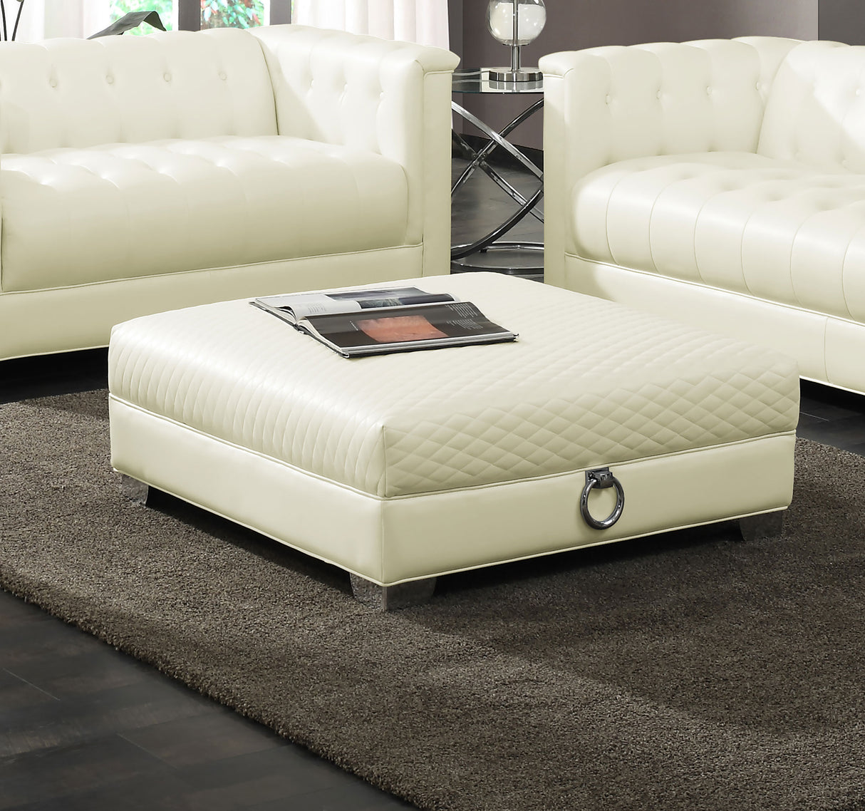 Ottoman - Chaviano Upholstered Ottoman Pearl White